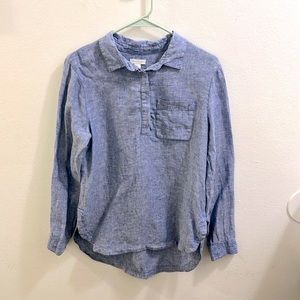 Garnet Hill Easy Linen Button Down Shirt Blue Chambray
